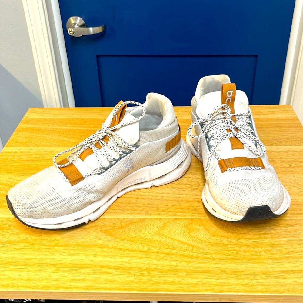 On Running Cloudnova Women Cloud Shoes White Pearl Tan 9.5